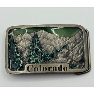 Vintage Colorado Belt Buckle Indiana Metal Craft Enamel Mountains Trees 1978 W96